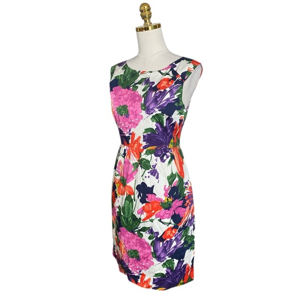 J.Crew Women’s Colorful Floral Cap Sleeves  A-Line Cotton Fitted Mini Dress Sz 2 - Picture 6 of 12
